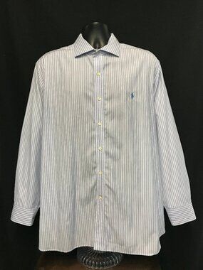 Polo Ralph Lauren Striped Shirt Sz 18 34-35 Mens White Blue